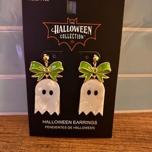 Halloween Ghost Earrings with Green Bows